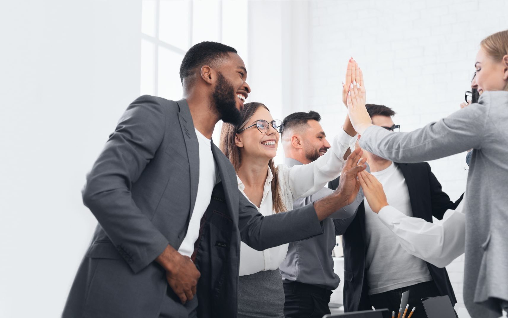 Business people winning and celebrating