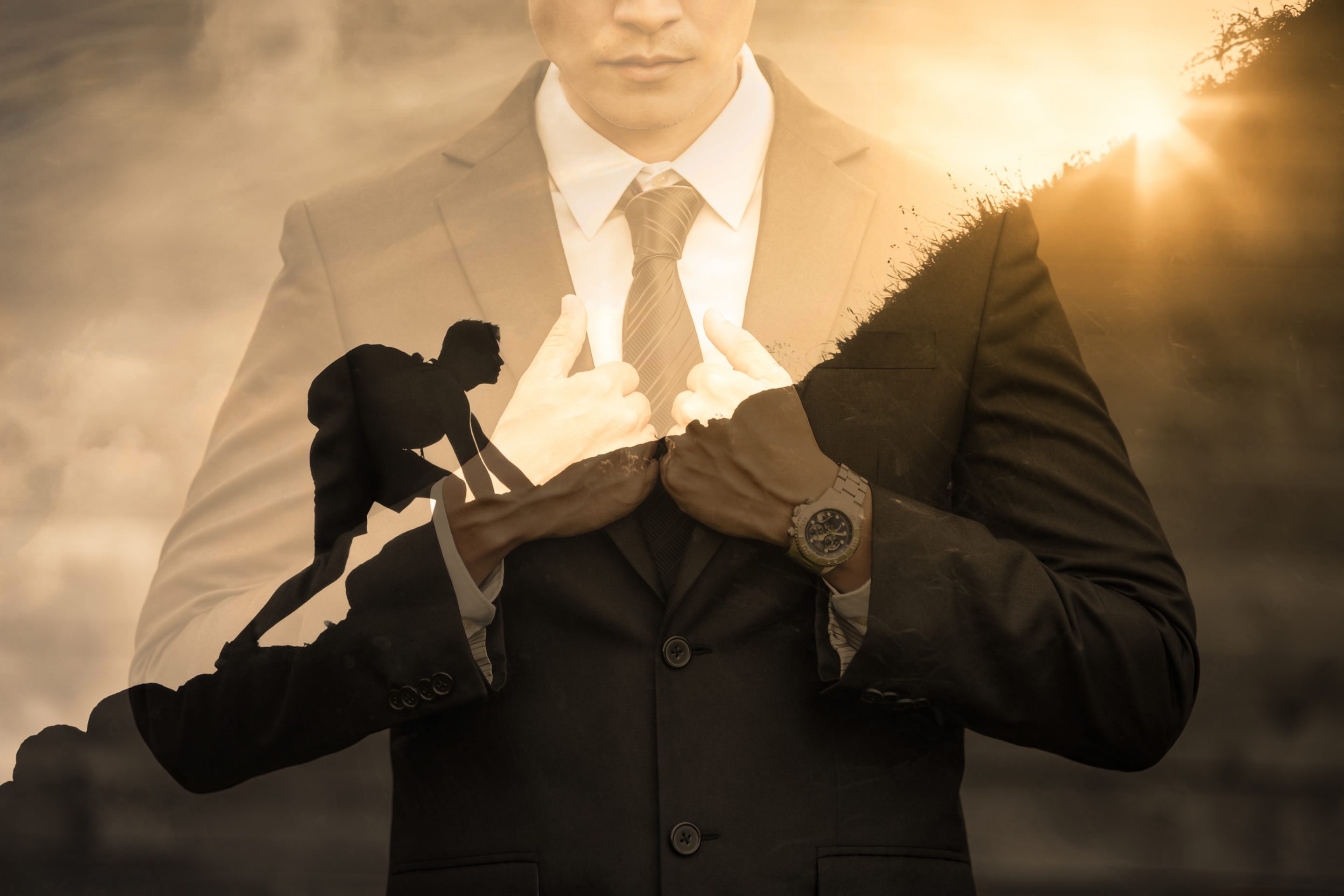 Unstoppable Business Person Climbing Mountains